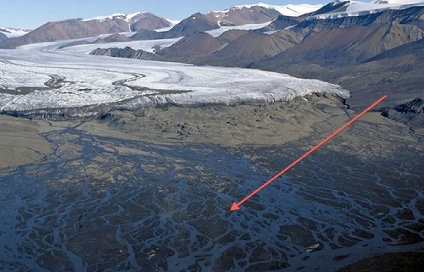 <p>The area ahead of a glacier where all of the glacial rivers alluvial fans combine.</p>