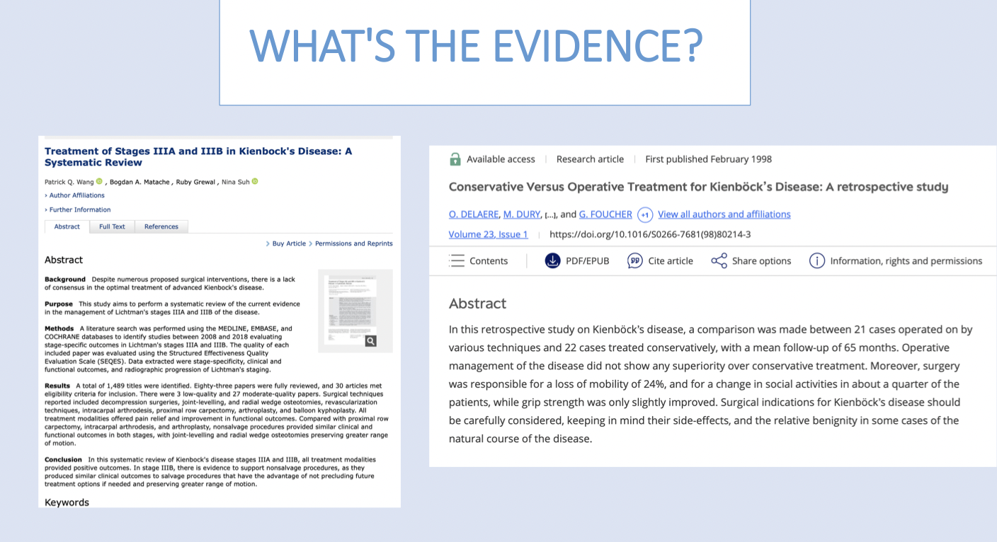 <p>83 papers</p><p>-non salvage procedures as they produce similar results as salvage</p><p>-does not rlly give u an advantage</p><p>-if preserving it  makes a difference or not</p><p>-look at individual and what they are trying to accomplish- why ppl choose surgery or not</p><p></p><p><strong><u>SUGGEST:</u></strong></p><p>-surgery ended up in a loss of grip strength</p><p>-should be carefully considered with side effects</p><p>-maybe surgery causing more trauma </p><p>*surgery causing more damage with scar tissue, nerve damage, risk for infection</p><p>area is so small, so many tendons</p><p>CONSERVATIVE IS BETTER THAN SURGERY (GO PHYSIO!)</p>