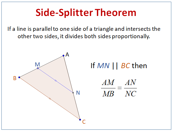 <p>If a line parallel to one side of a triangle intersects the other two sides of the triangle then the line divides these two proportionally</p><p>The small side on the left over the larger side on the left</p><p>The small side on the right over the larger side on the right</p><p>(Not over the WHOLE side just the two parts of each other, smaller over larger)</p>