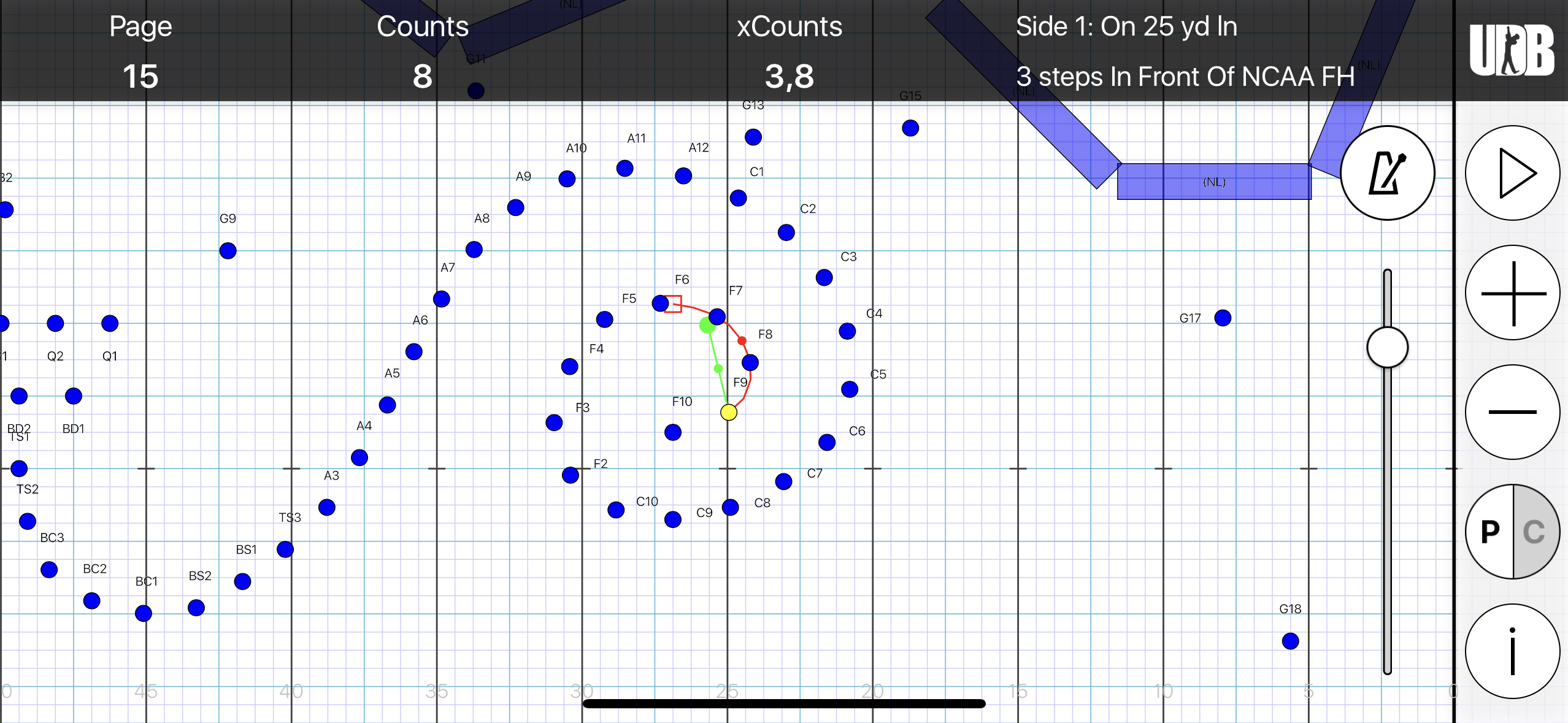 <p>STS: Side 1, on 25 yd ln</p><p>FTB: 3 steps in front of FH</p><p>SS: 7.25 to 5 for 8 counts</p><p>XC: 3, 8</p>