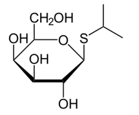 <p><span>Isopropyl β-D-1-thiogalactopyranoside (IPTG) is a chemical mimic of allolactose, however, it cannot be broken down due to the presence of a sulphur atom, making it immune to hydrolysation</span></p>