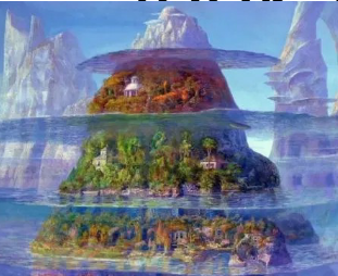 <p>Sky - Heaven and Gods</p><p>Top - Demi Gods</p><p>Bottom - human realm</p><p>ocean - aquatic demi gods</p><p>below ocean - hell realms</p>