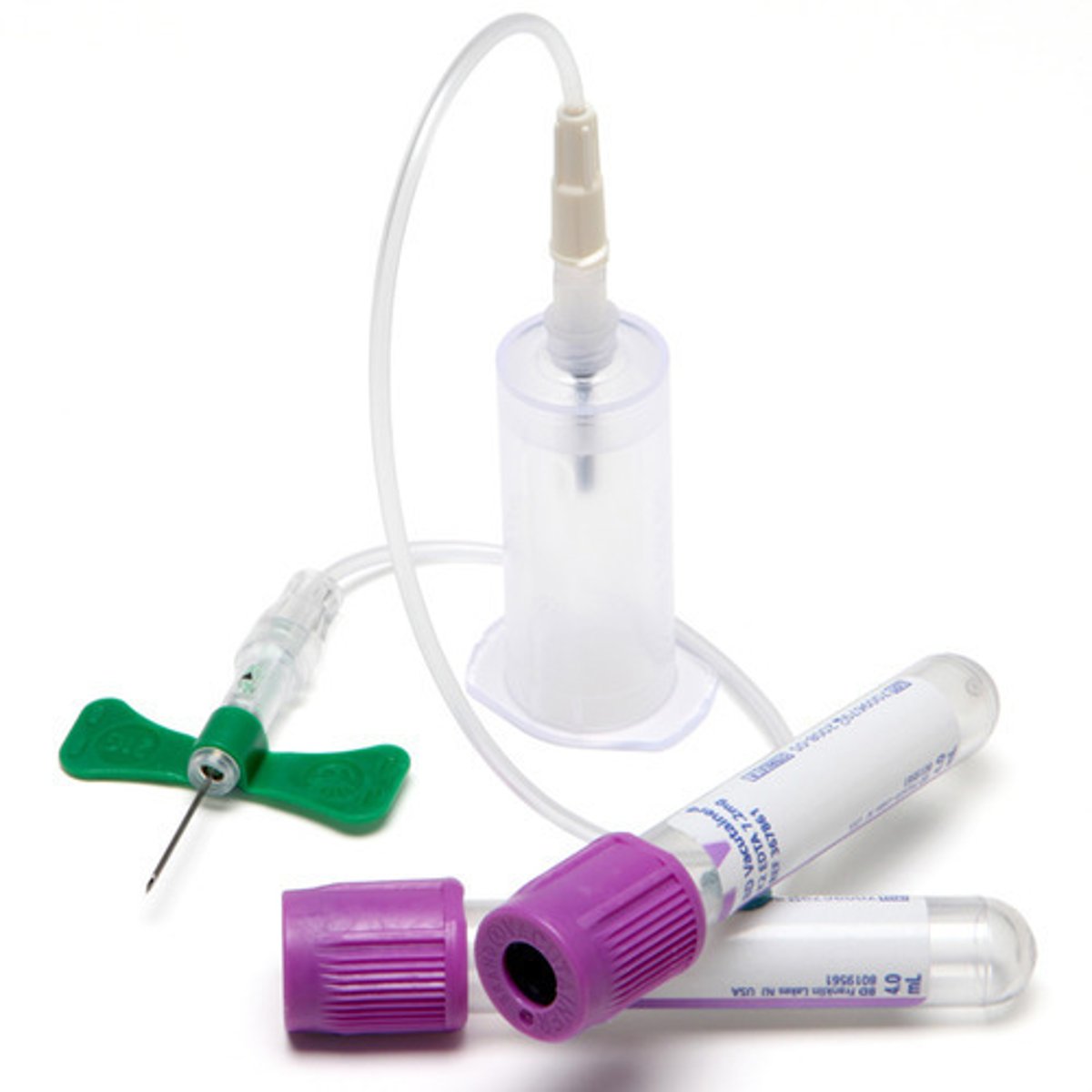 <p>A butterfly needle attached to a vacutainer (syringe or IV line) (same method in the assembly of the ETS system)</p>
