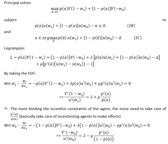 <p>Both parties = risk-averse, <strong>designing optimal incentive contract</strong> = more <strong>complex</strong></p><p>Principal must balance providing incentives with sharing risks, often leading to compensation structures that trade off between motivating effort &amp; providing insurance to agent</p>