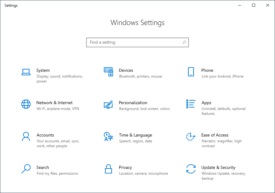<p>Windows settings</p>