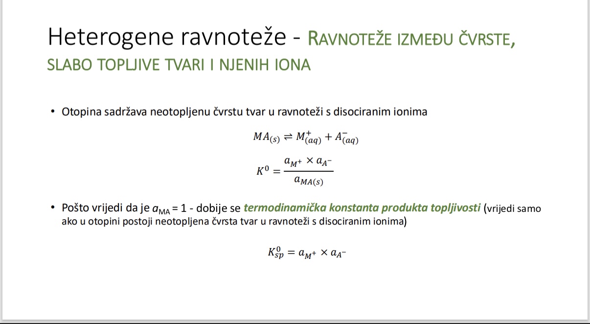 <ul><li><p>razlikuje se od koncentracijske konstante produkta topljivostu - ukljucuje koeficijente aktiviteta</p></li></ul><p></p>