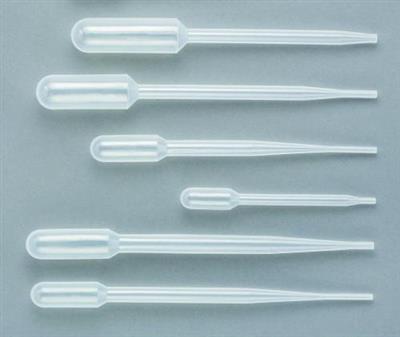 <p>Type of Pipette</p><p><em>“Transfer Pipettes”</em></p><p>Appearance - Plastic Pipette, graduated or non-graduated</p><p>Uses - Non-quantitative transfer, transfer a <em>larger amount of liquid</em> where accuracy is not important,</p><ul><li><p>Disposable</p></li></ul>