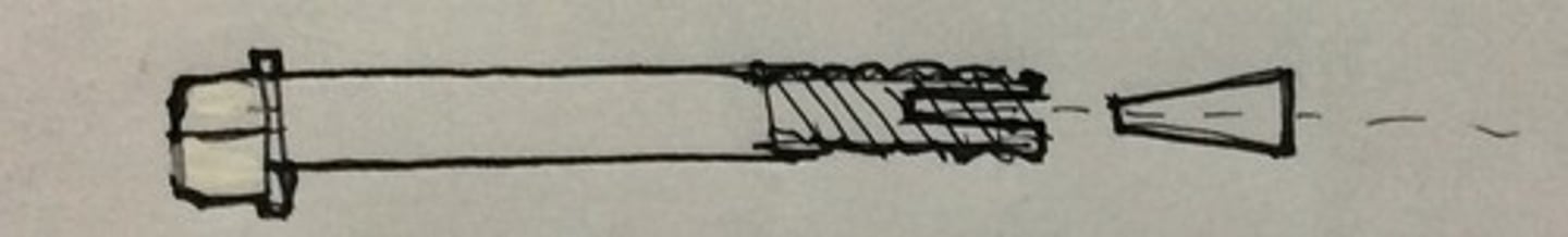 <p>An anchor bolt having a split end to receive a foxtail wedge as it is screwed into a blind hole.</p>