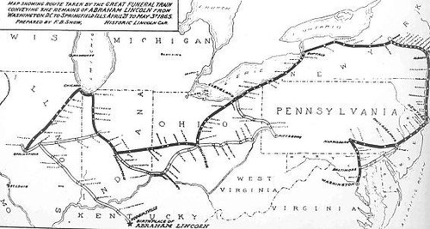 <p>Funeral procession would make over 400 stops (same campaign route to seek re-election) never going above 10mph to ensure safety over the nearly 1700-mile procession; To keep body preserved that long, the body was embalmed Dr. Charles Brown &amp; Dr. Harry Cattell embalmed through the femoral artery; Viewed publicly at each stop - the embalmers traveled with them for easy touch-ups</p>