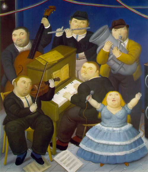 <p>Los músicos (de Botero) (the musicians)</p>