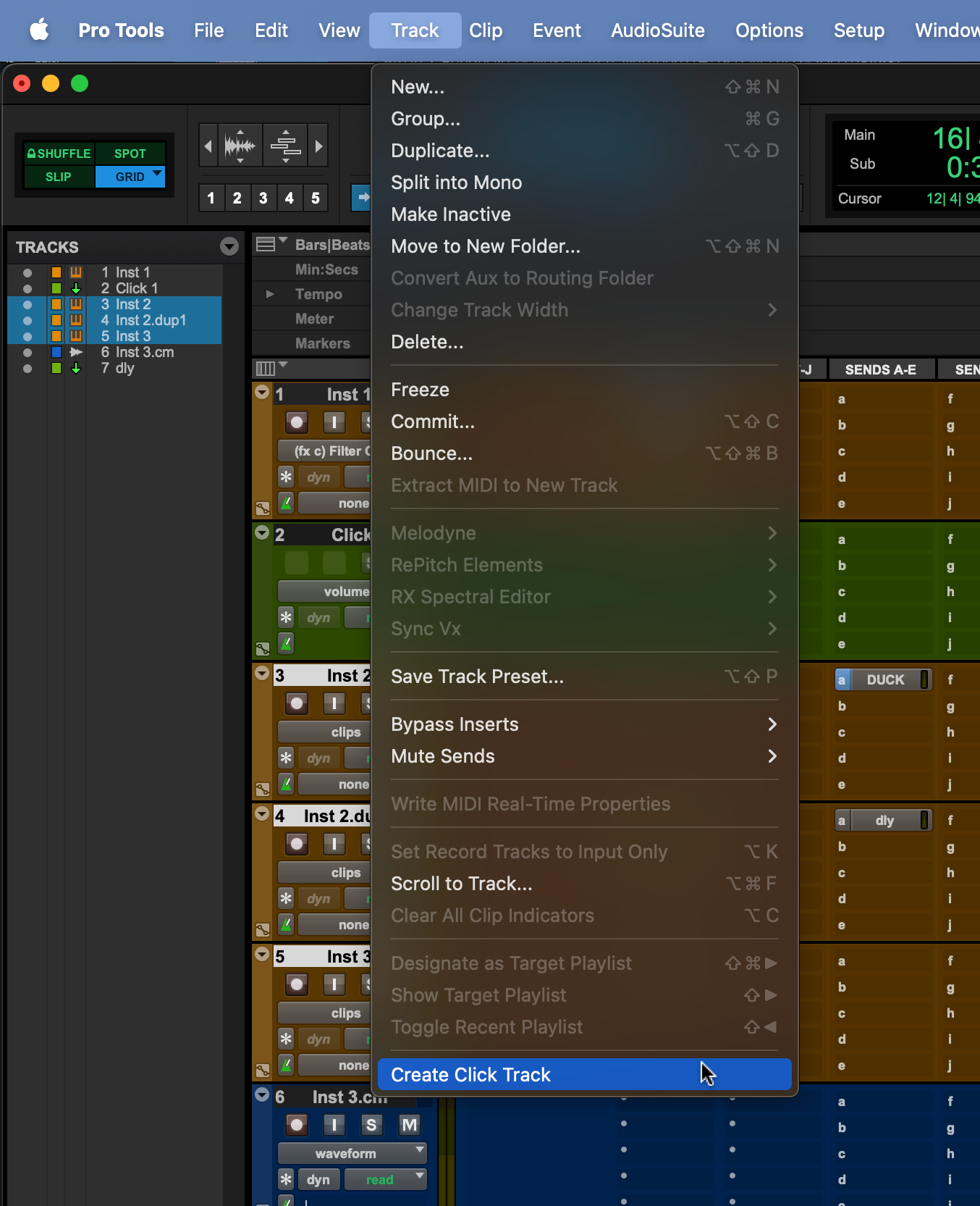 <p>In the Menu bar select Track &gt; Create Click Track</p>