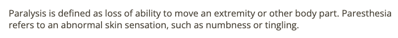 <p>a) abn skin sensation, numbness/tingling</p>