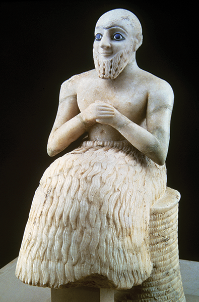 <p>The sculpture shown can be attributed to the same culture that produced the<br>A. Peplos Kore from the Acropolis in Athens<br>B. votive figures from the Sumerian Square Temple at Eshnunna<br>C. seated scribe from the Egyptian tomb at Saqqara<br>D. sculpture of Apollo from the Etruscan temple at Veii</p>
