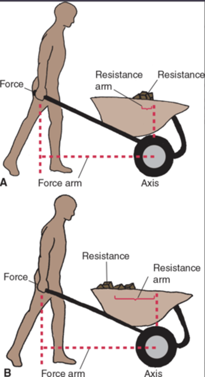 <p>Wheelbarrow, where A = wheel, R = load in the barrow, F = person lifting handles.</p>