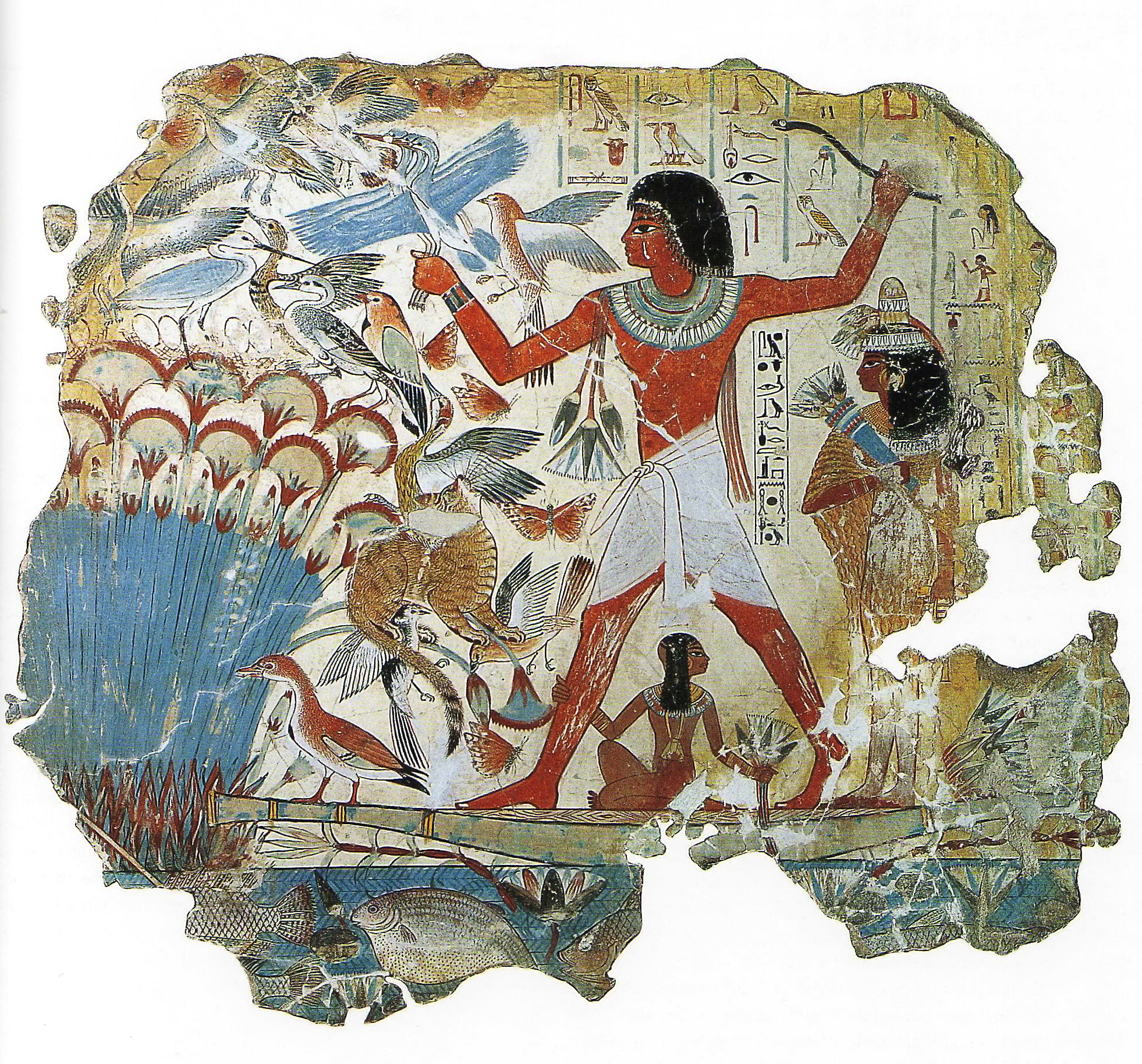 <p>Nebamun fowling in the marshes, from his tomb in thebes, </p>