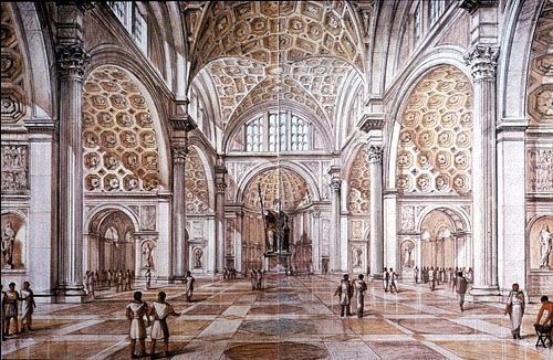 <p>title: Basilica of Maxentius (aka New Basilica)</p><p>location: Rome, Italy</p><p>date: 306-315 CE</p><p>details: takes form from Roman Imperial baths, giant statue in alcove (similar to audience hall)</p>