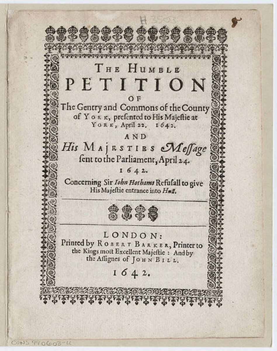 <p>English Parliament asserted its rights in 1628 with this, which protects some basic liberties.</p>