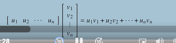 <p>the inner product or dot product of two vectors u and v is u <span><span>•</span><strong><span> v</span></strong><span> is </span></span></p>