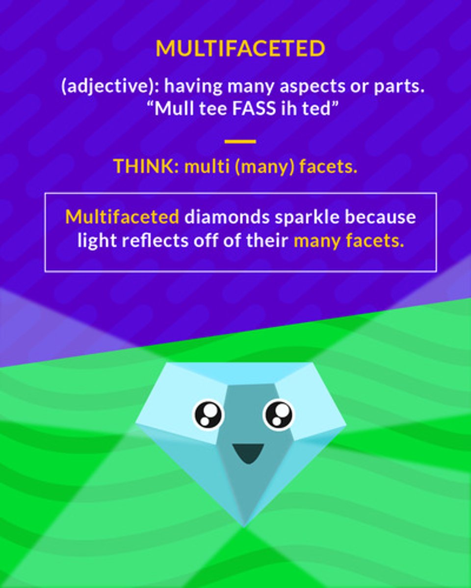 <p>having many facets or aspects</p><p>(adj.) having many aspects</p>