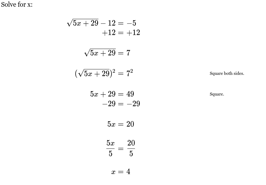 <p>x = 4</p>