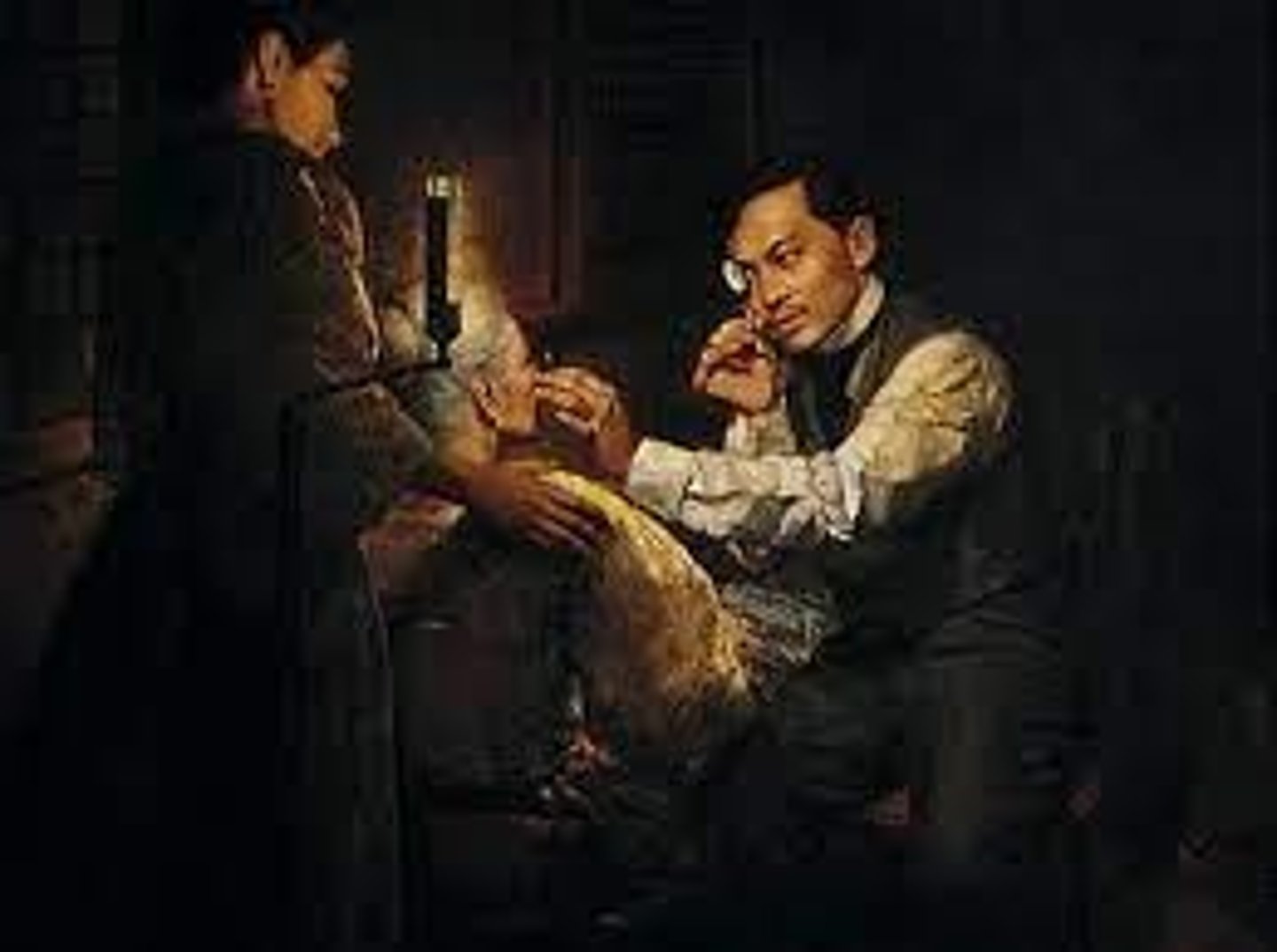 <p>His mother, who had double cataracts.</p>