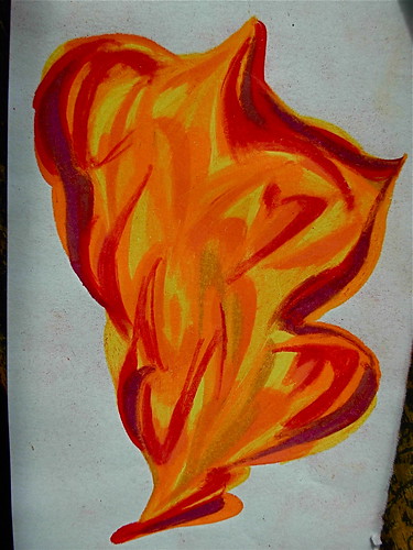 <p>•Orange, red and yellow colours (Colors that make you think of warm things - sunlight, fire, heat)</p>