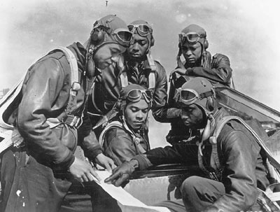 <p>332 Fighter Group famous for shooting down over 200 enemy planes. African American pilots who trained at the Tuskegee flying school.</p>