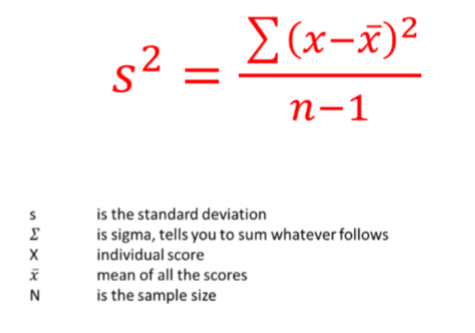 <ul><li><p>equal to std Dev squared</p></li></ul><p></p>