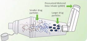 <p>actuator is pressed down, large droplets impact on the spacer walls, propellant evaporates and velocity of drug droplets reduces, so the aerosol cloud is finer and slower moving compared to directly released, patient can inhale from valve after actuation, reduces oral impaction and improves pulmonary deposition&nbsp;</p>