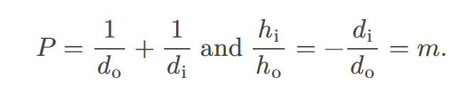 <p><span>the mathematical relationships that relate the object distance, image distance, and focal length of a lens </span></p>