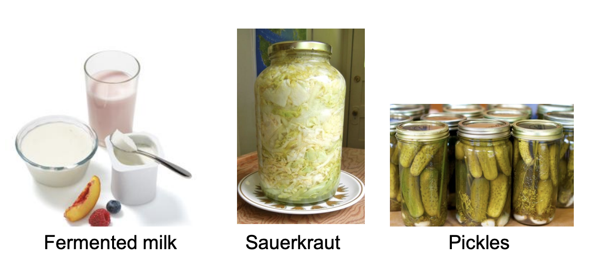 <ul><li><p><strong>Acidity or pH </strong>is due to the <u>actions of certain microorganisms</u></p><ul><li><p>Fermented milk, sauerkraut, pickles</p></li></ul></li></ul><p></p>