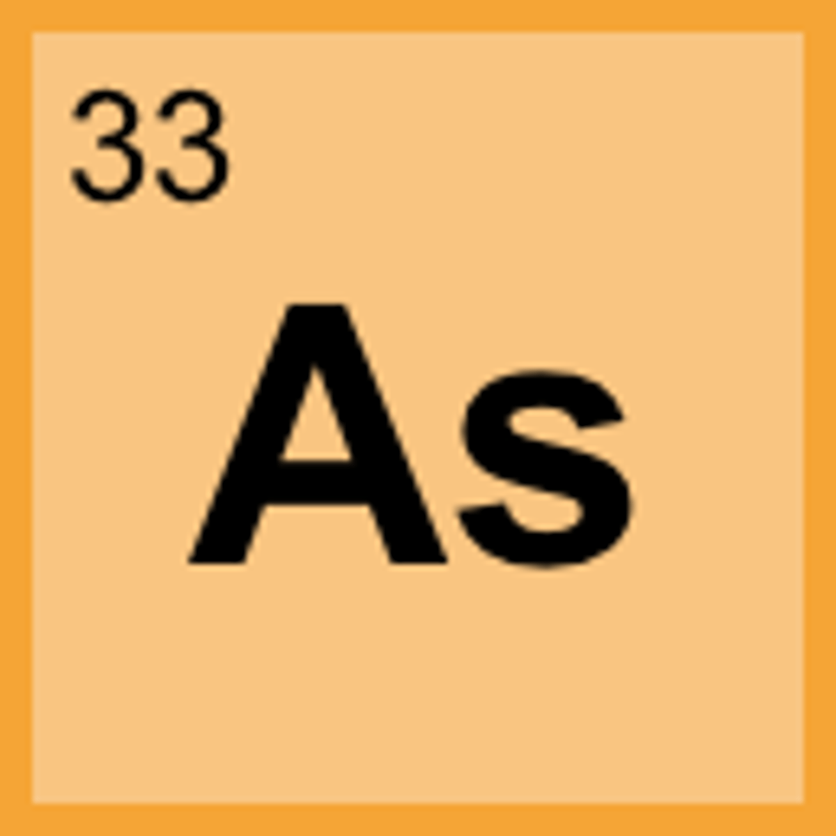 <p>Symbol: As<br>Atomic Mass: 74.92<br>Atomic Number: 33</p>