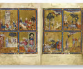 <p>Based on style, the work shown can be identified as a folio from which of the following illuminated manuscripts?</p>