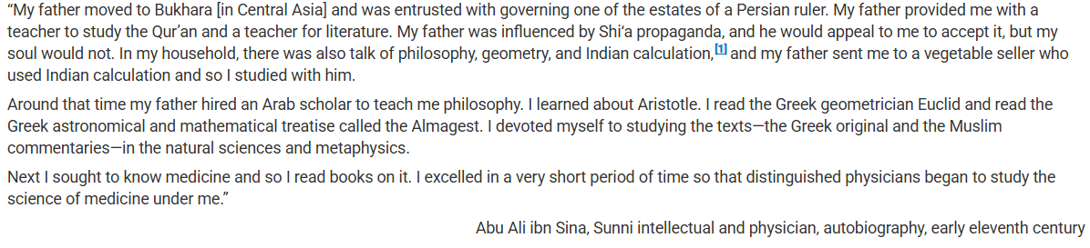 <p>Which of the following most likely explains why Muslims such as Ibn Sina would have been interested in studying the philosophical ideas discussed in the <span><strong>second paragraph</strong></span>?</p><p><br></p>