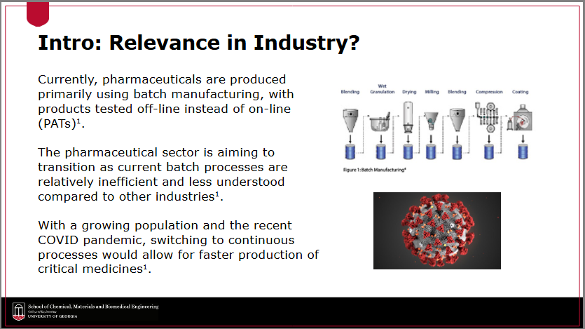 <ul><li><p>products have to be tested off-line instead of on-line (making PAT not as accurate as desired)</p></li><li><p>batch processes are relatively inefficient and less understood compared to other industries</p></li><li><p>not as fast as continuous manufacturing</p></li></ul><p></p>