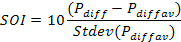 a. SOI= 10 x ([Pdiff-Pdiffav]/ SD(Pdiff)); Pdiff= Tahiti MSLP- Darwin MSLP monthly averaged, Pdiffav= long term average of Pdiff for the particular month, SD(Pdiff)= long term standard of deviation of Pdiff, the multiplication by 10 is a convention. 
i.