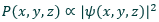 <ul><li><p>Fundamentally impossible to know the exact location of an electron at any given time</p></li><li><p>Can work out probabilities that it is present in a particular space</p></li><li><p>The square of the wavefunction is proportional to the probability of finding an electron at that point</p></li></ul><p></p>