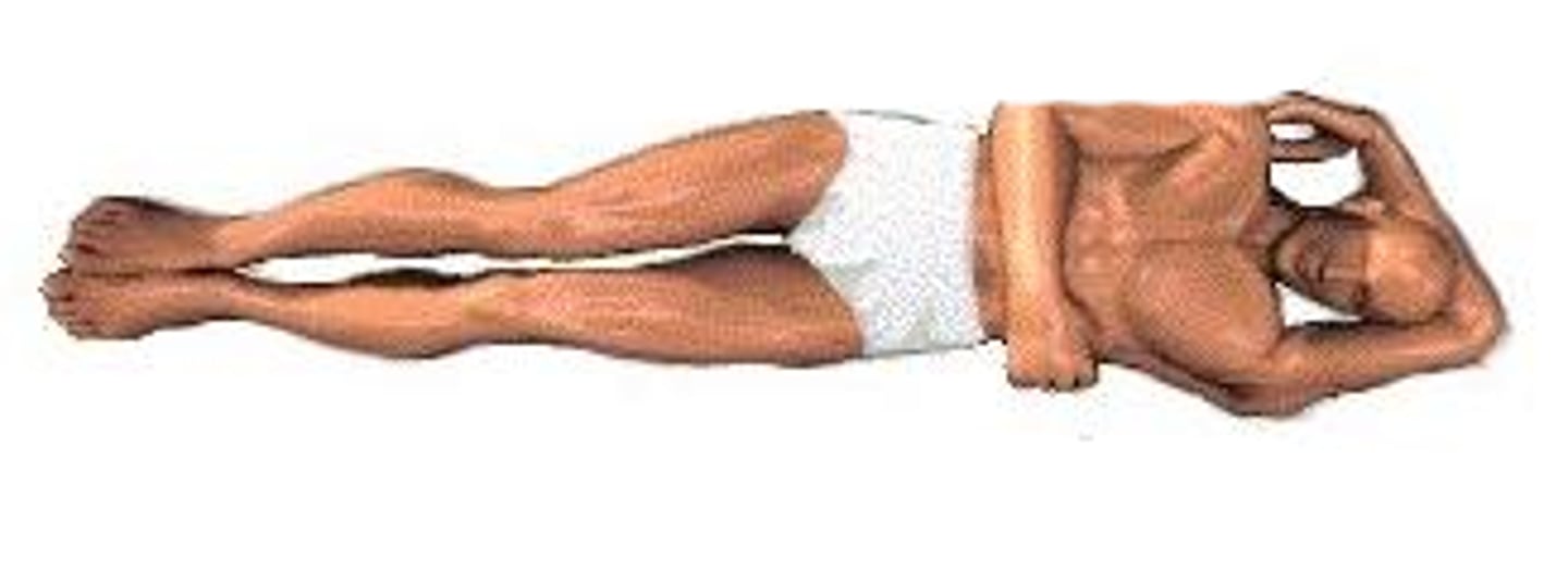 <p>lying on your left side with the right arm over</p>