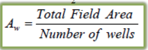 <p>Well Spacing (A<sub>w</sub>)</p><ul><li><p>normally reported in acres or hectares per well</p></li></ul><p></p>