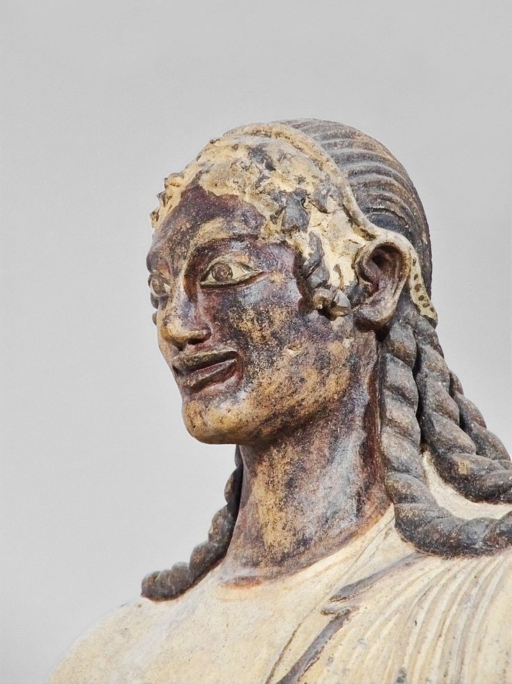 <ul><li><p>Were known for their statuary</p><ul><li><p>Characterized by their use of terracotta rather than stone or bronze</p></li><li><p>Their statuary developed more lifelike and rhythmical forms under Greek influence</p></li></ul></li><li><p>Their most famous statuary work was the terracotta Apollo located at their Temple of Veii</p><ul><li><p>Characterized by its being rendered with a feeling of charm and physical strength</p></li><li><p>Its face is lit up by almost eyes and a mysterious smile</p></li></ul></li><li><p>Characterized by its realistic and spontaneous qualities, it experienced a major shift after Rome had invaded their lands and began the decline of their civilization around the 390’s BCE </p></li></ul><p></p>