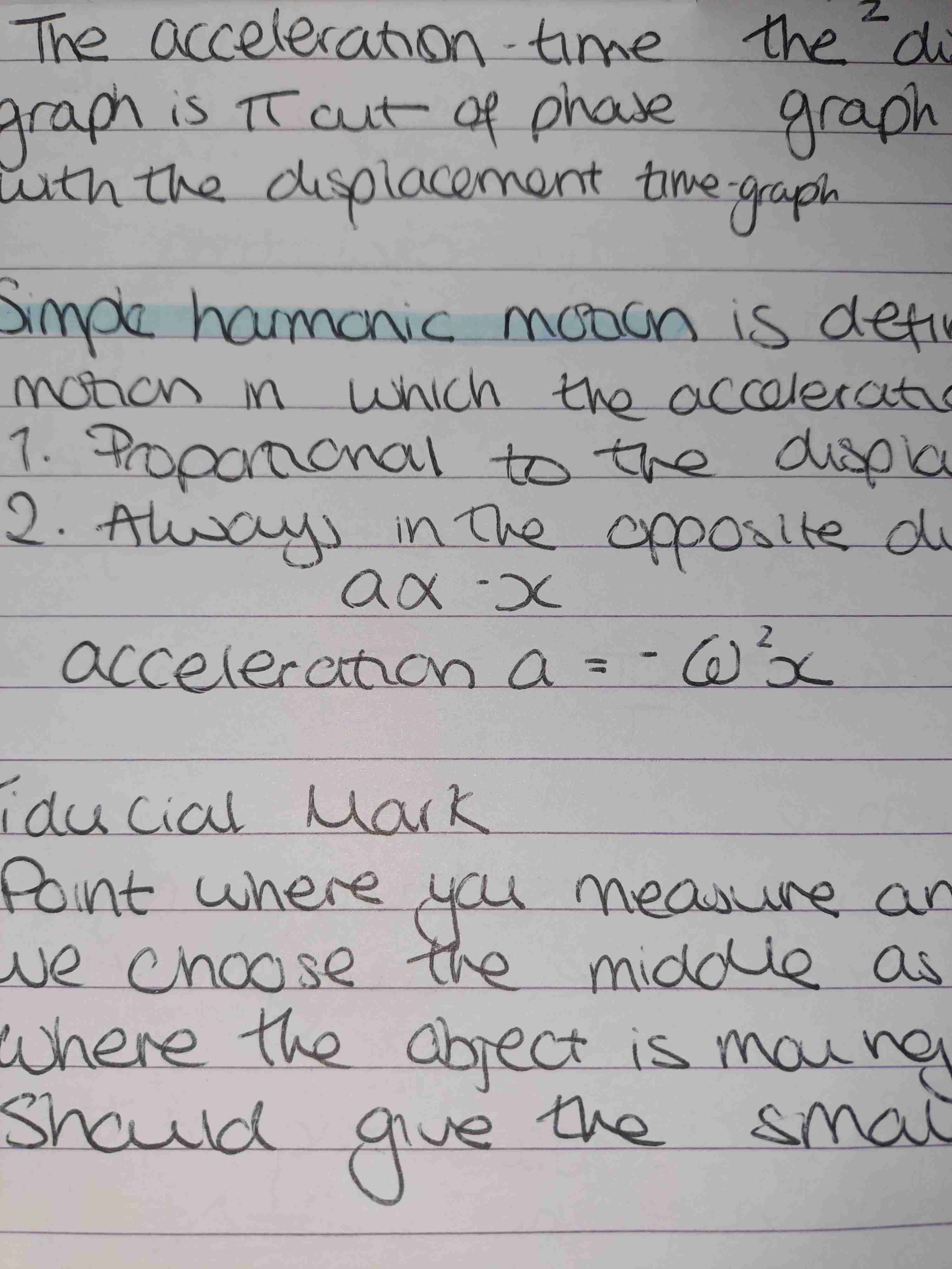 <p>Oscillating motion in which the acceleration is proportional to displacement and always in the opposite direction to displacement </p>