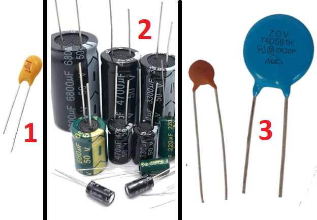 <p><span style="color: #ff0000"><strong>(rare) </strong></span>Types of Capacitors<br>Provide for each numbered type the:</p><ul><li><p>Name</p></li><li><p>Electrostatic or electrolytic</p></li><li><p>Polarised?</p></li><li><p>Typical capacity (roughly)</p></li><li><p>Pros/Cons</p></li></ul><p></p>