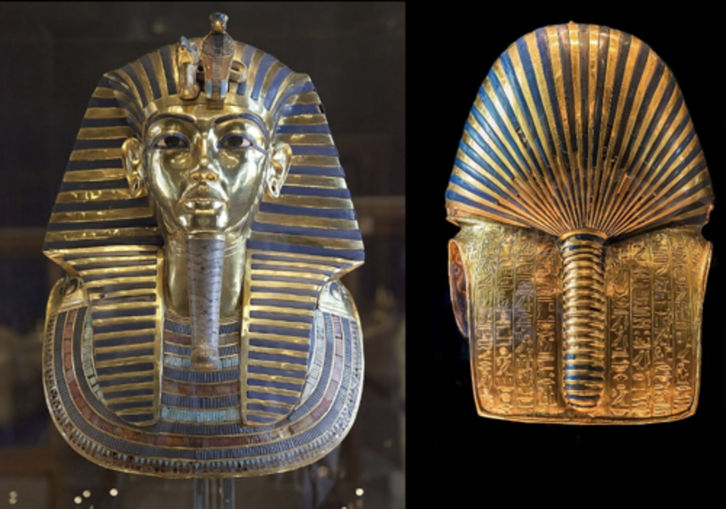 <p>- Has all of the symbols of royalty (false beard, headdress, uraeus, etc...)</p><p>- Being tied to both kingship and divinity</p><p>- Curly beard = divinity</p><p>- Straight beard = kingship</p><p>- Gold is the color of the skin of the gods, and tut has it here as well</p><p>- When you die you become a god to help you survive the afterlife</p><p>- Dried flower garlands that seem to have been added to the coffin during the funeral also found</p>