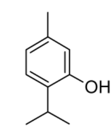 <p><strong><em>EXAMPLES OF PHENOLS</em></strong><br>- Extracted from oil of <strong>Thymus vulgaris</strong><br>- Has <strong>mild fungicidal properties</strong> and is used in alcohol solutions and in dusting powders for the treatment of tinea (ringworm) infections</p>