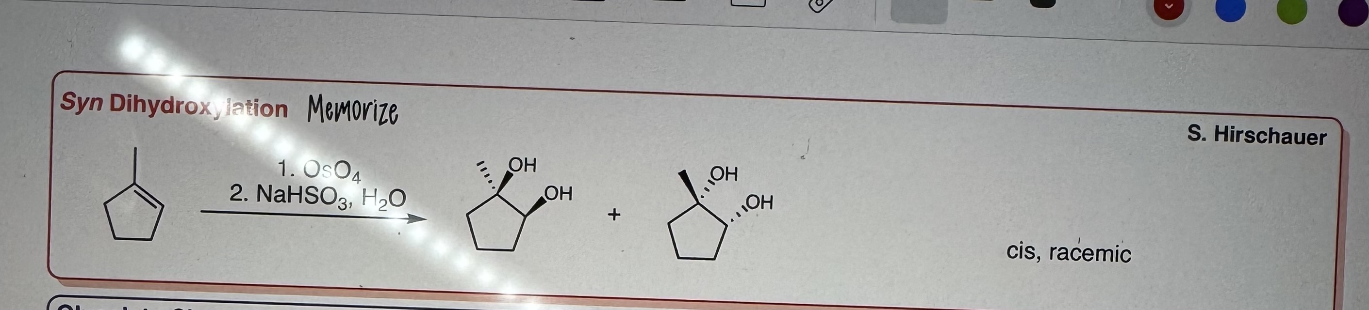 <p>Syn Dihydroxylation</p>