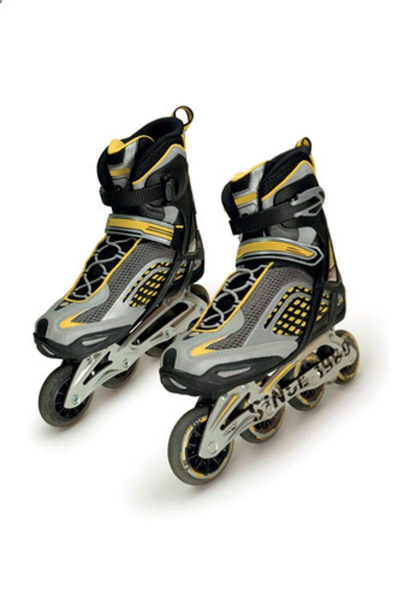 <p>shoes with wheels in a line</p>