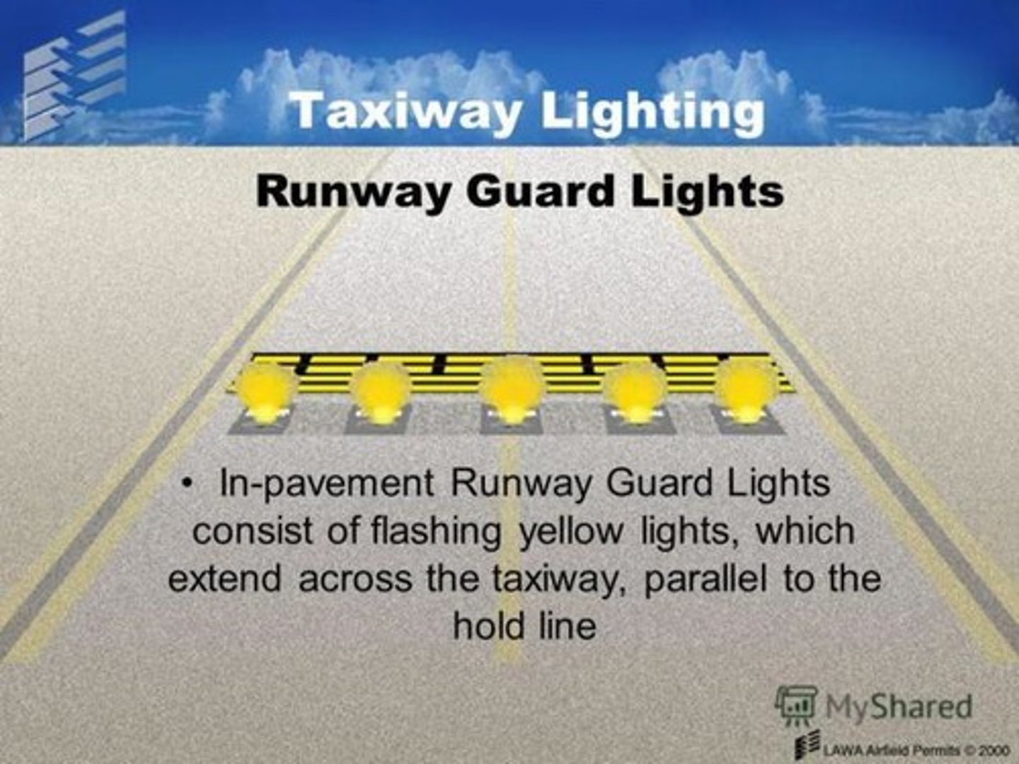 <p>(Sometimes referred to as "wig-wag lights") help pilots identify runway/taxiway intersection. They consist of alternating yellow flashing across the length of the intersection. Co-located with RWY holding position markings.</p>