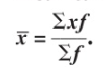 <p>sum of products of data values and their frequencies/sum of the frequencies</p>