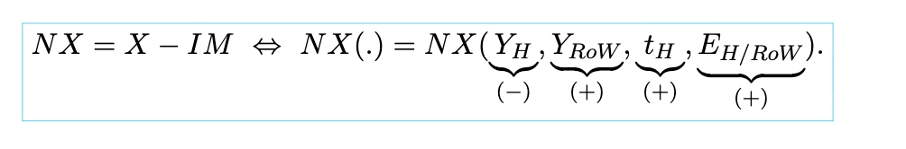 <p>sum of exports and imports (usually exports - imports)</p>