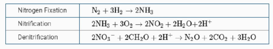 <p><span style="font-family: Lato Extended, Lato, Helvetica Neue, Helvetica, Arial, sans-serif">The table above shows the balanced chemical equations that represent three processes that are part of the nitrogen cycle.&nbsp; Which of the following is exemplified by the equations above?</span></p>